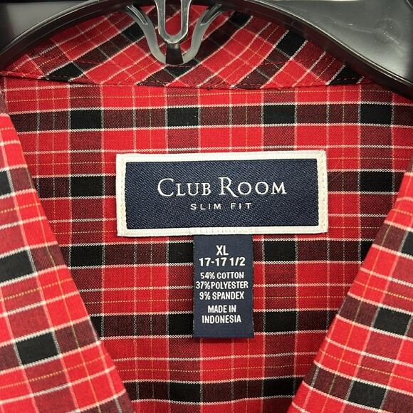 Club Room Men's Slim Fit Long Sleeve Button Front Shirt - Red Plaid - XL - NWT - Picture 3 of 4